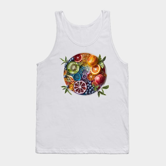 Whirls of Flavor: A Paper Quilled Kirigami Fruit Bowl Extravaganza Tank Top by Iron Creek